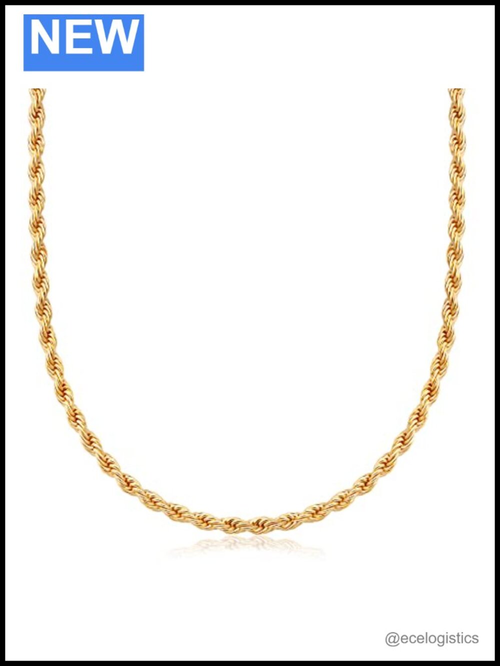 18K Gold Plated Rope Chain Necklace 18 Inch Lobster Clasp